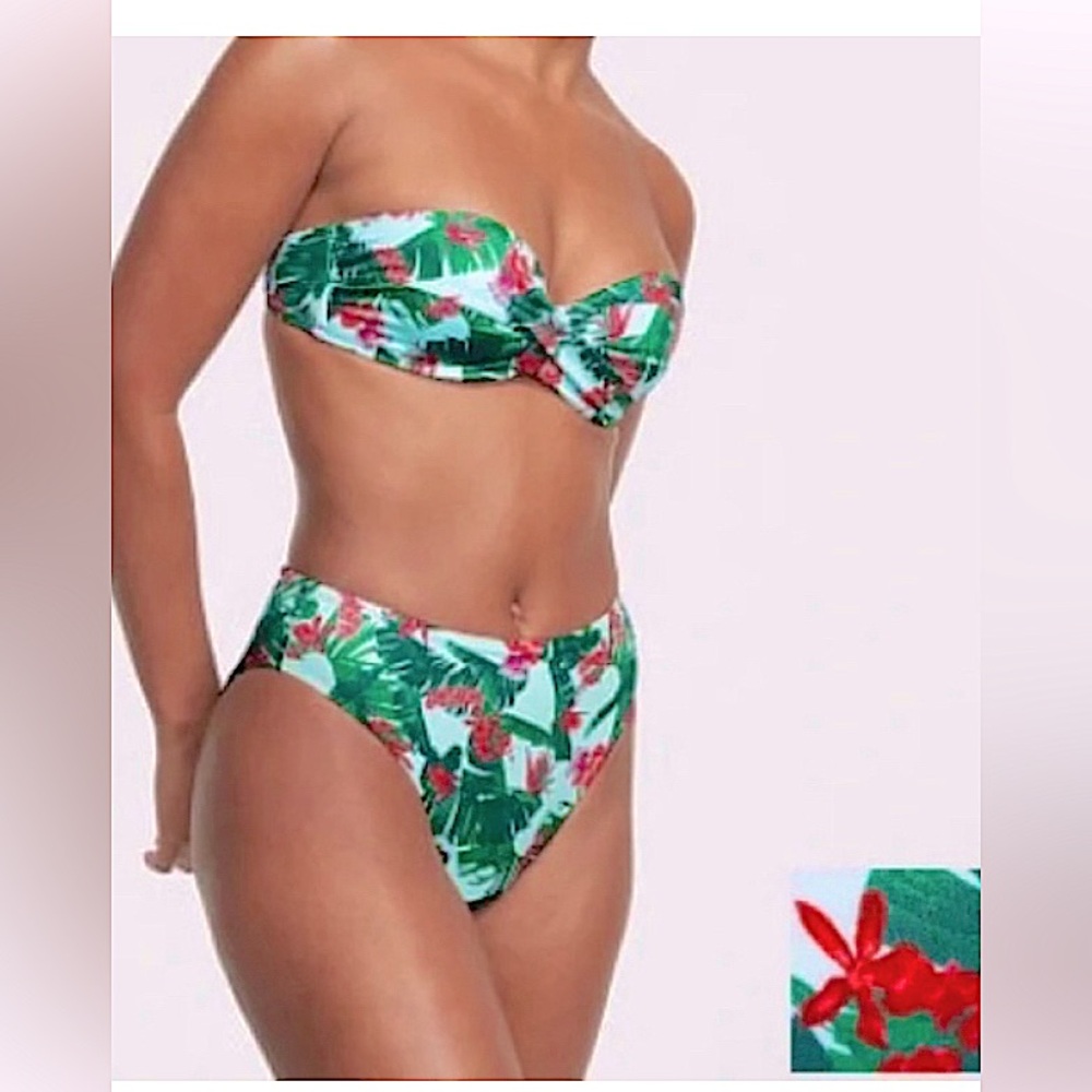 Victoria's Secret Floral Bikini Set 32C detachable ties high waisted bottom